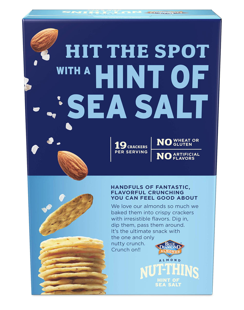 Blue Diamond Nut-Thins zero cholesterol and fat snack option.