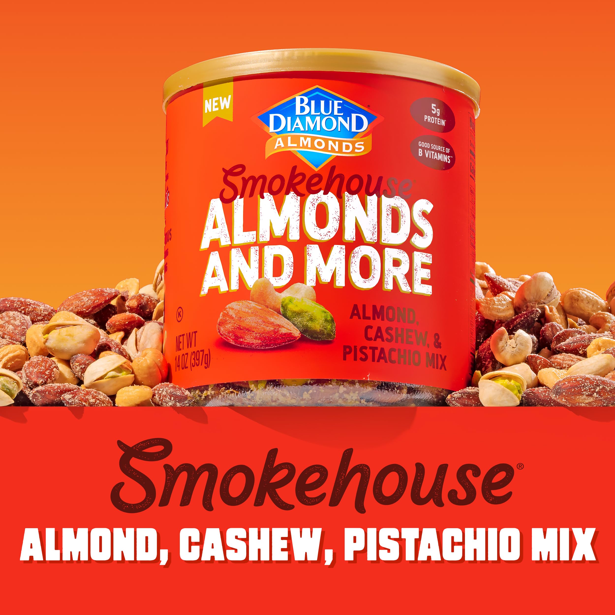 Blue Diamond Smokehouse mix bowl closeup, savory crunch for sharing and gatherings.