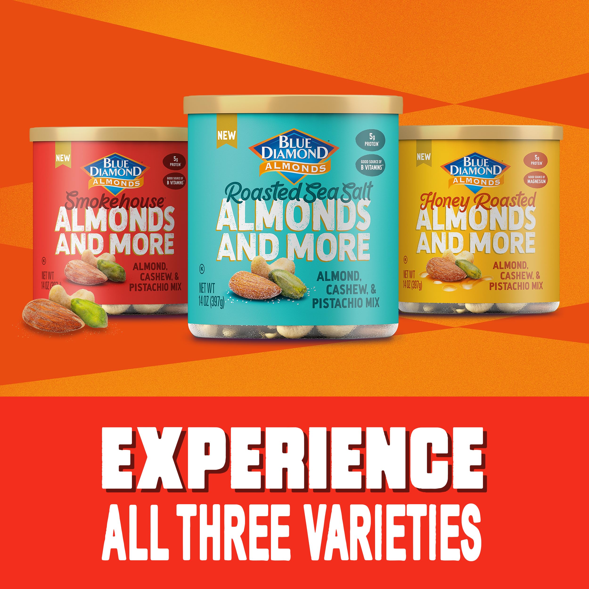 Blue Diamond Smokehouse nuts ingredient list highlight, gluten-free and plant-based options.