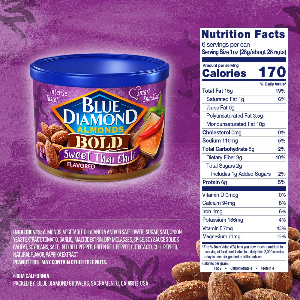 Blue Diamond Sweet Thai Chili almonds spice blend for bold, travel-friendly flavor.