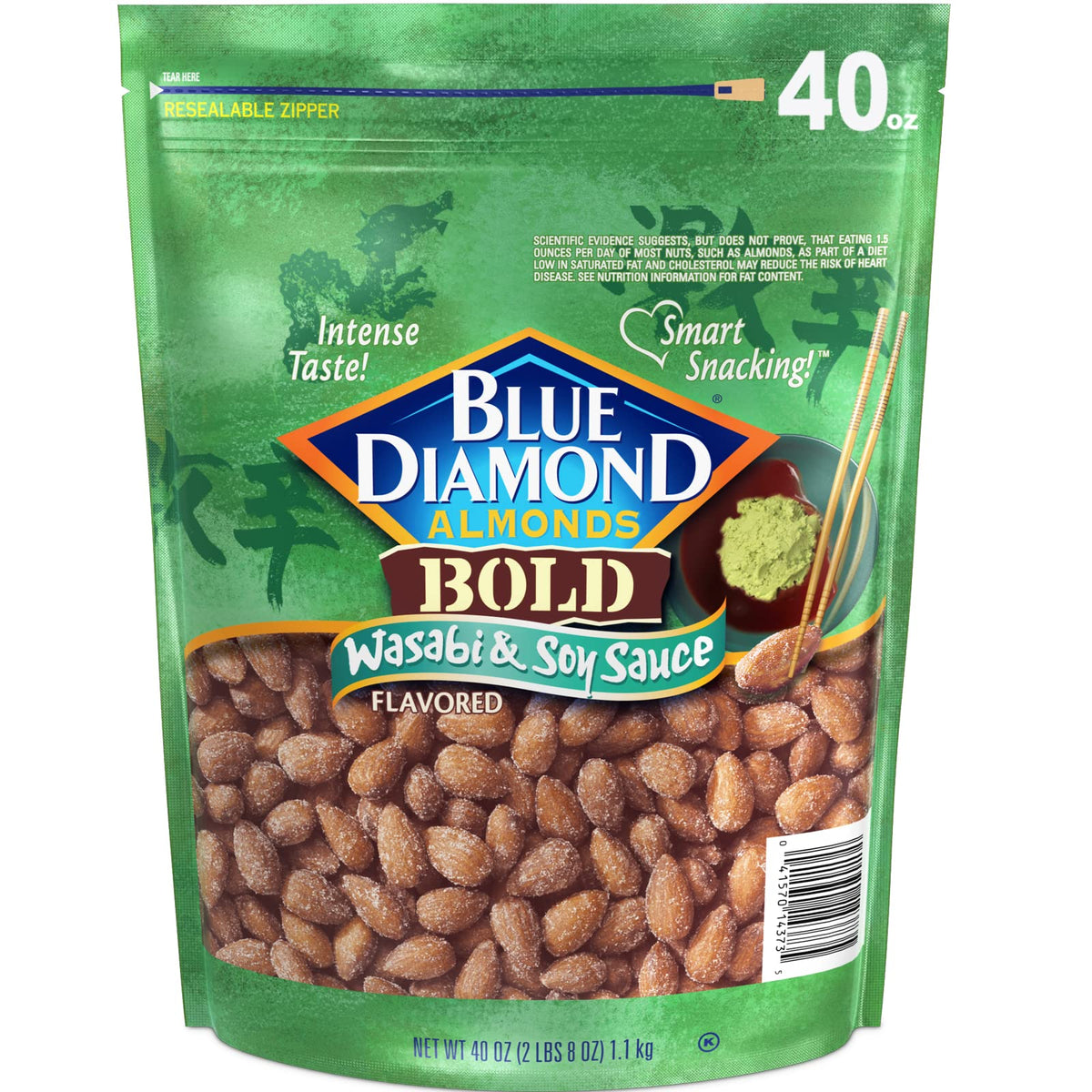 Blue Diamond Wasabi & Soy Almonds 40 oz bag, ready to share.