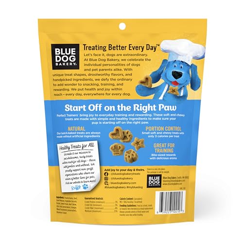 Blue Dog Bakery Perfect Trainers resealable bag displaying freshness and portion control.