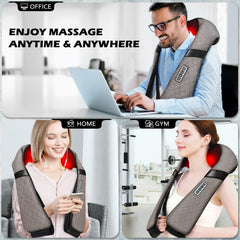Blue Elf ergonomic neck massager with straps for adjustable positioning.