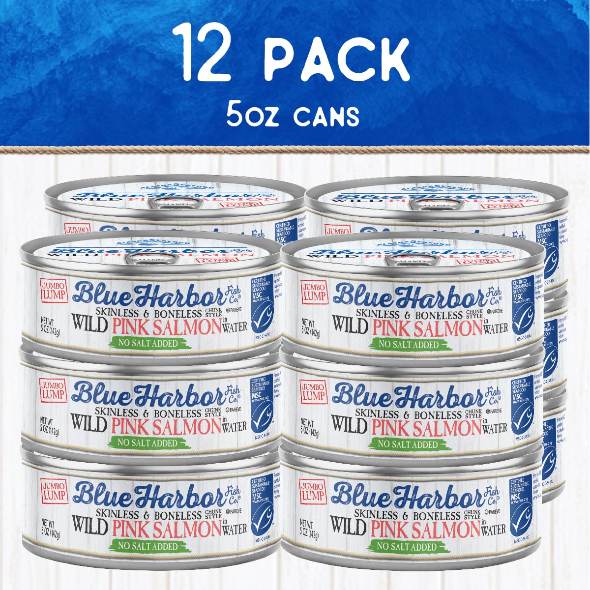 Blue Harbor Alaska Wild Pink Salmon, hand-packed can with clean, fresh taste