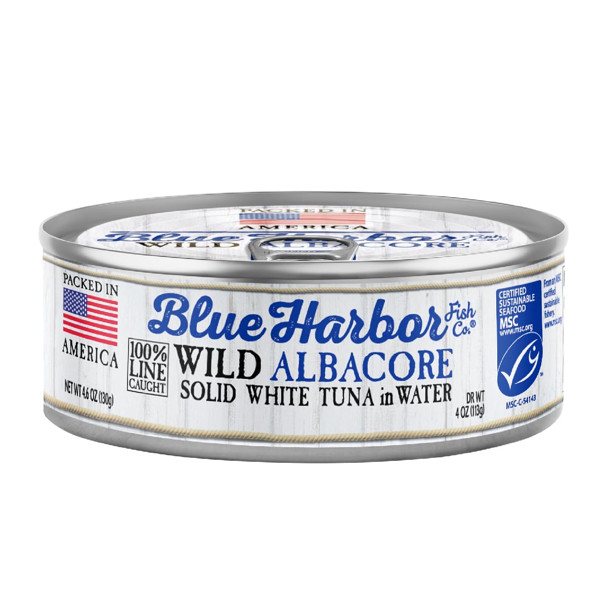 Blue Harbor Wild Albacore tuna can in water with sea salt for a clean flavor