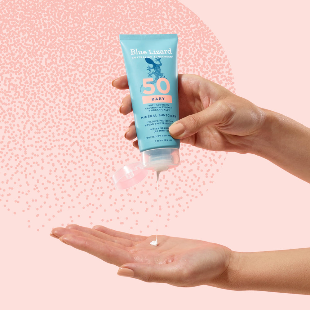 Blue Lizard branding on compact 3-ounce sunscreen tube packaging
