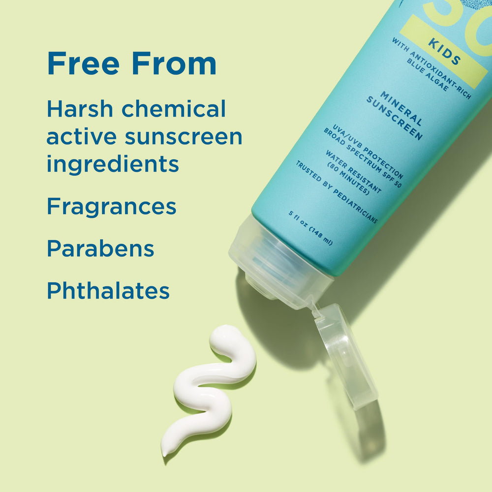 Blue Lizard Kids Mineral SPF 50 fragrance-free and paraben-free sunscreen for kids.