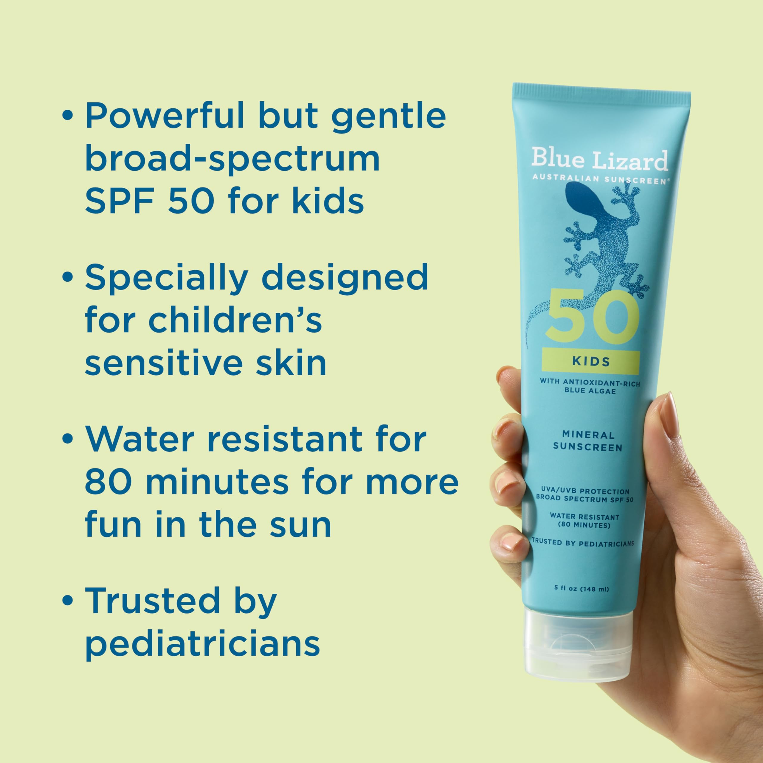 Blue Lizard Kids Mineral SPF 50 sunscreen shown during pool play scene.