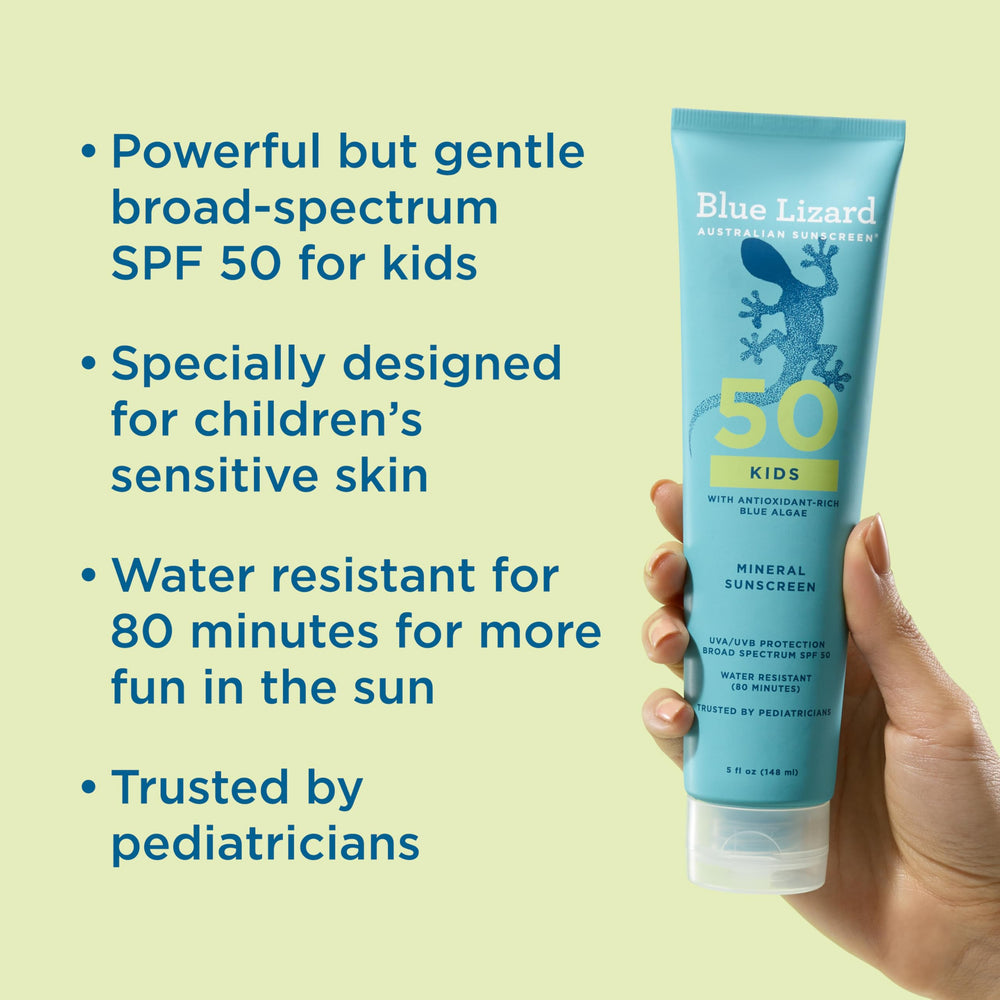 Blue Lizard Kids Mineral SPF 50 sunscreen shown during pool play scene.