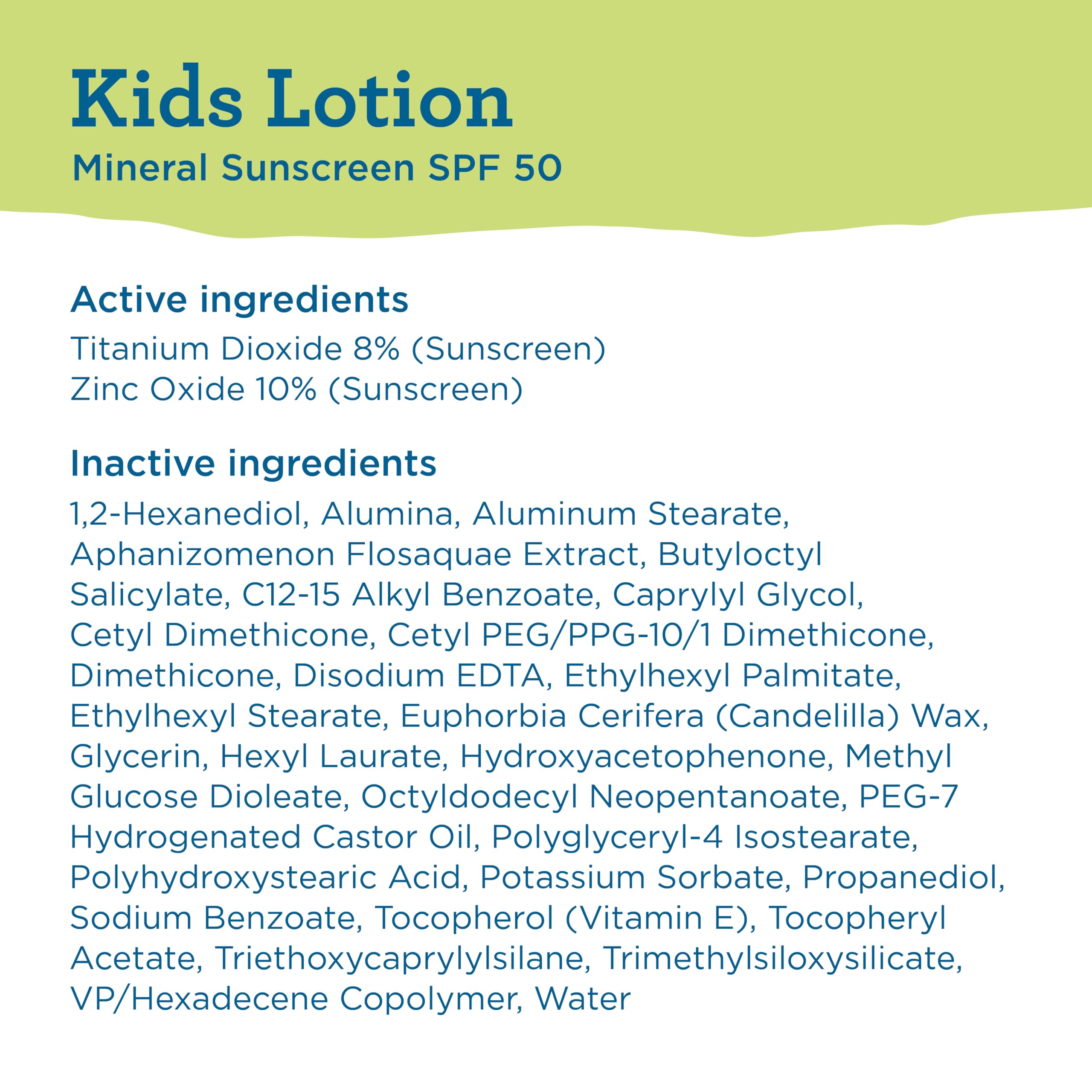 Blue Lizard Kids Mineral SPF 50 vegan formula seal on packaging.