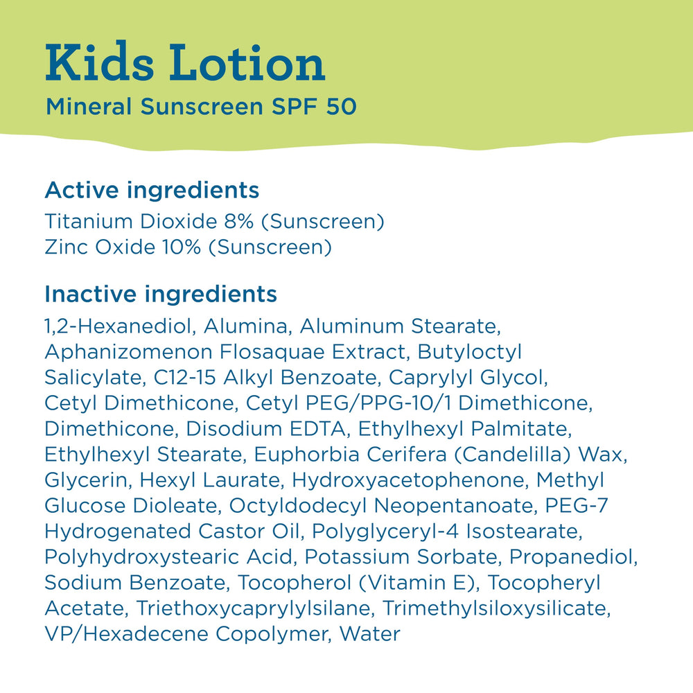 Blue Lizard Kids Mineral SPF 50 vegan formula seal on packaging.