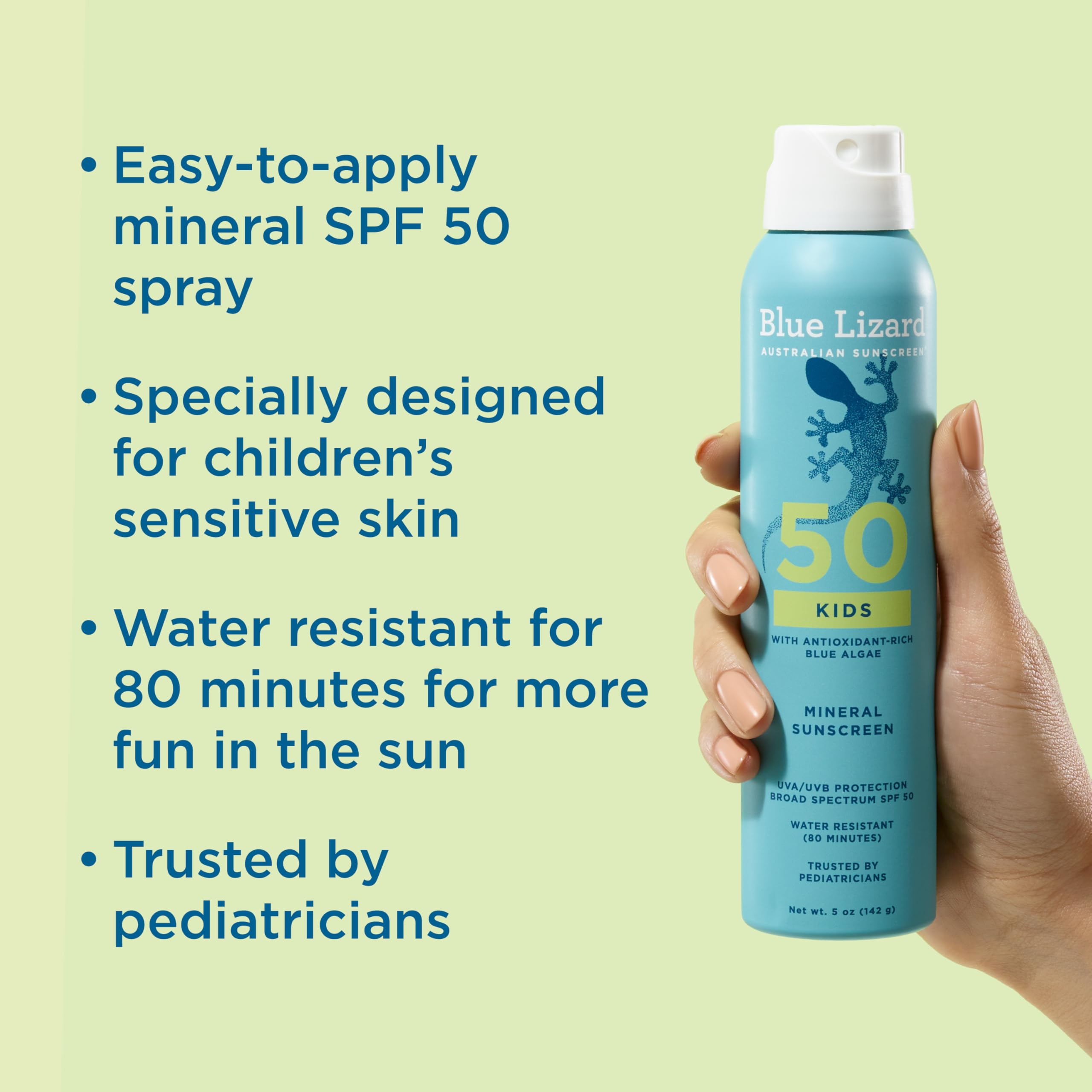 Blue Lizard Kids Mineral Sunscreen Spray rubbed in for a clear finish.