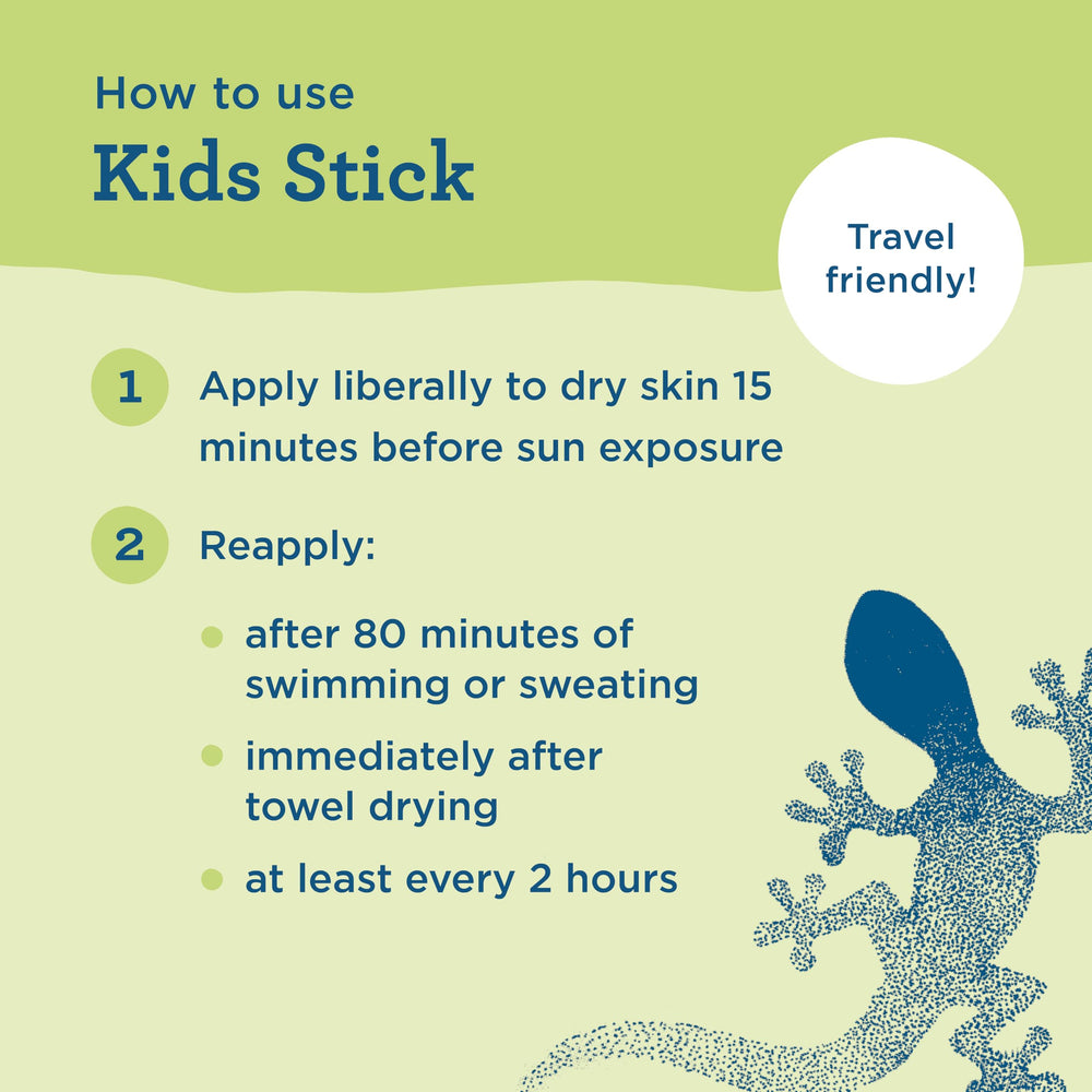Blue Lizard Kids Mineral Sunscreen Stick label detail emphasizes reef friendly formula