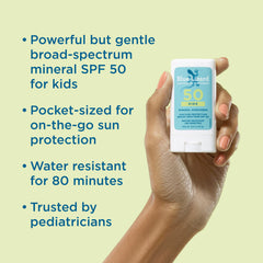 Blue Lizard Kids Mineral Sunscreen Stick top view highlights compact SPF 50 protection