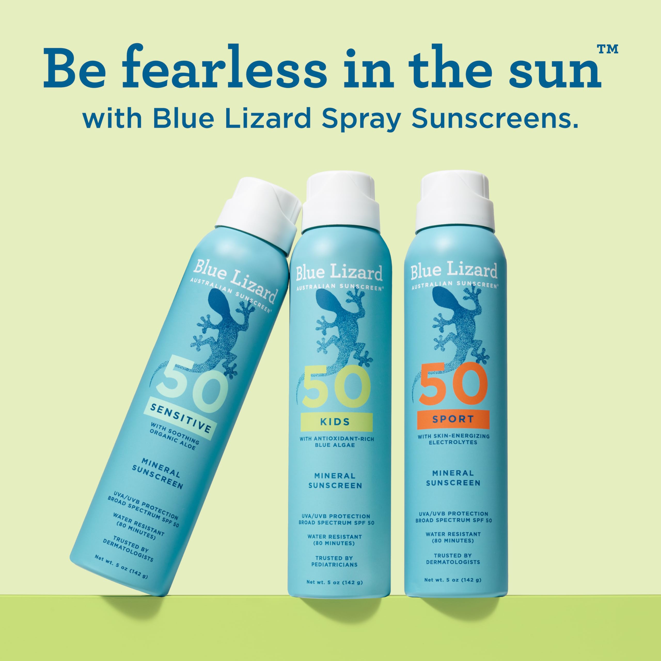 Blue Lizard bottle demonstrates easy spray application for parents.