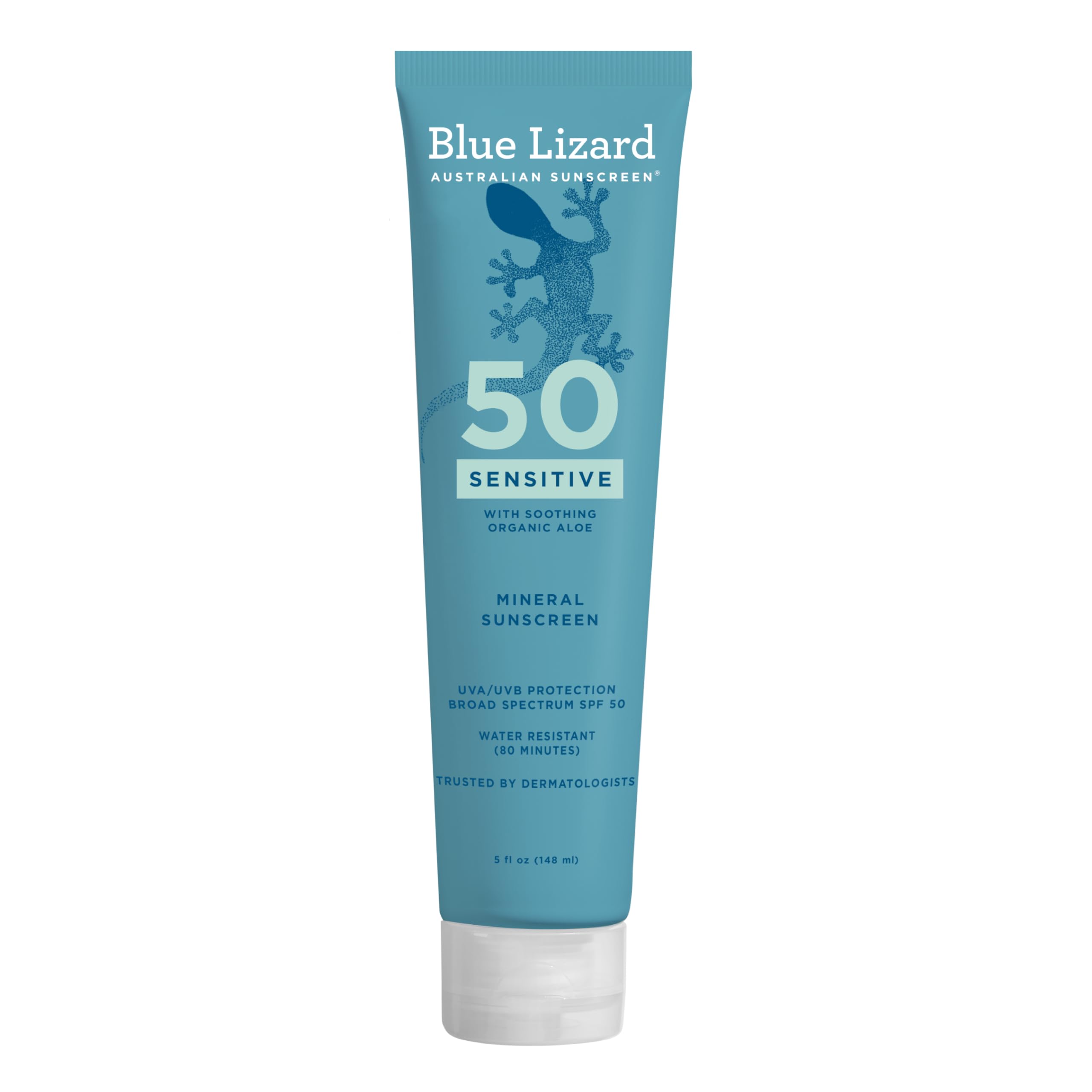 Blue Lizard Sensitive Mineral SPF 50 bottle front view for sensitive skin protection