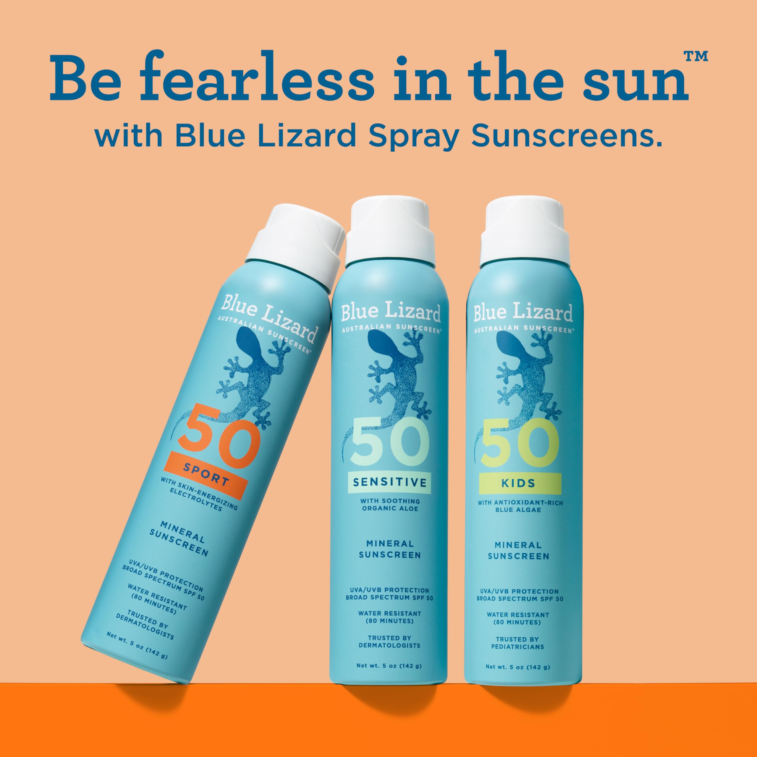 Blue Lizard Sport SPF 50+ prominently displayed on can.