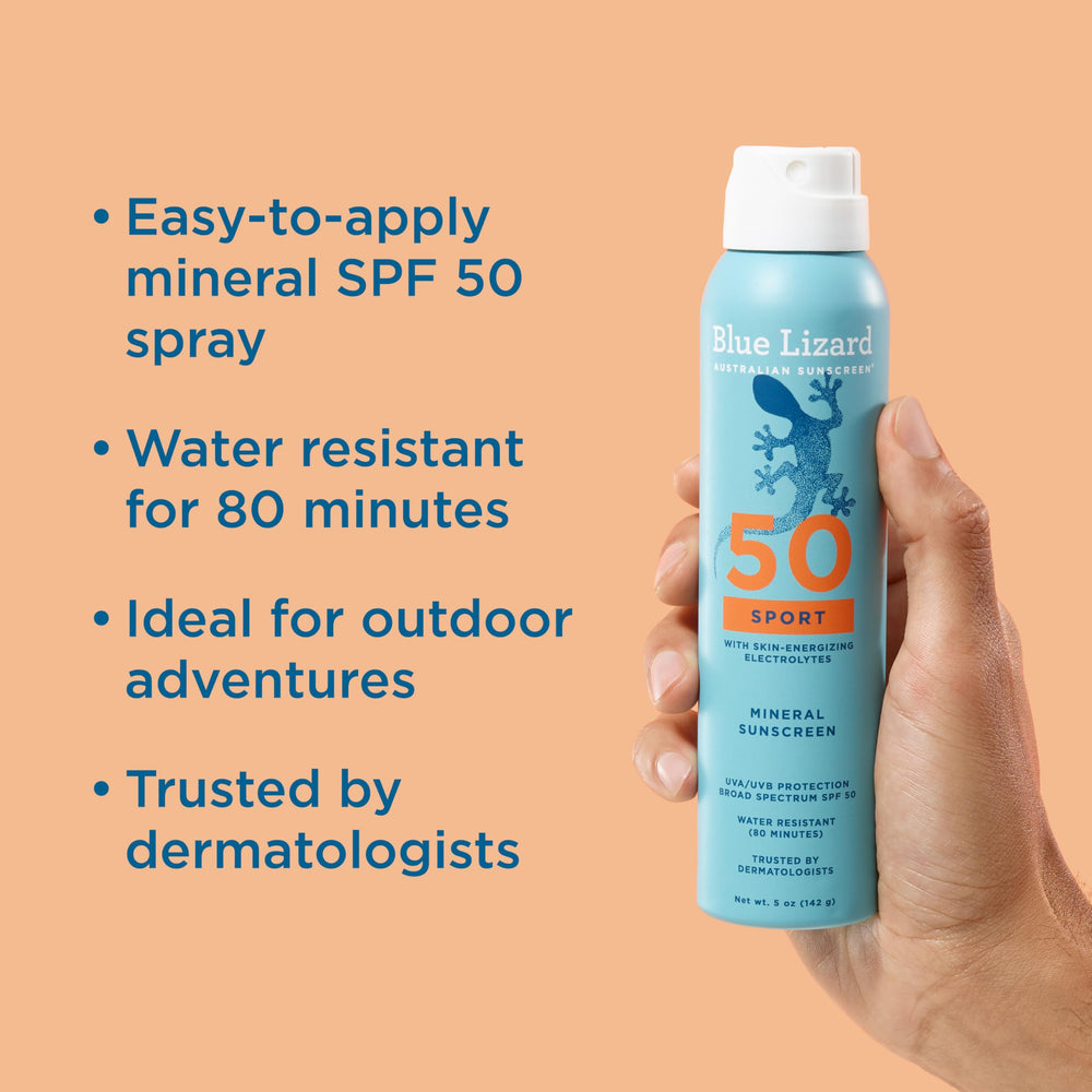 Blue Lizard Sport spray on the face before outdoor adventures.