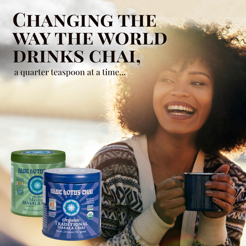 Blue Lotus Chai no additives badge on label for a clean product