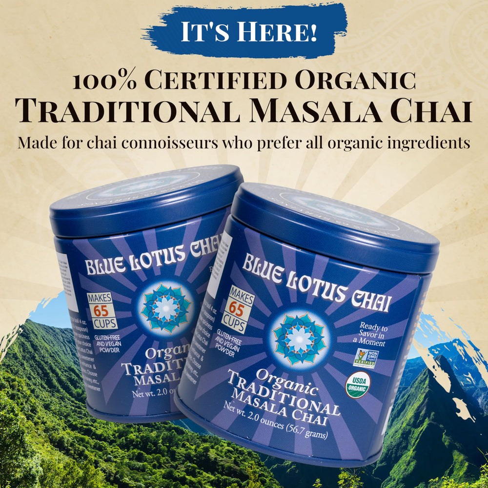 Blue Lotus Chai sixty-five cups graphic highlighting bulk servings