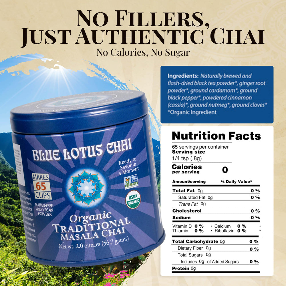 Blue Lotus Chai spice powder close-up with rich organic spices