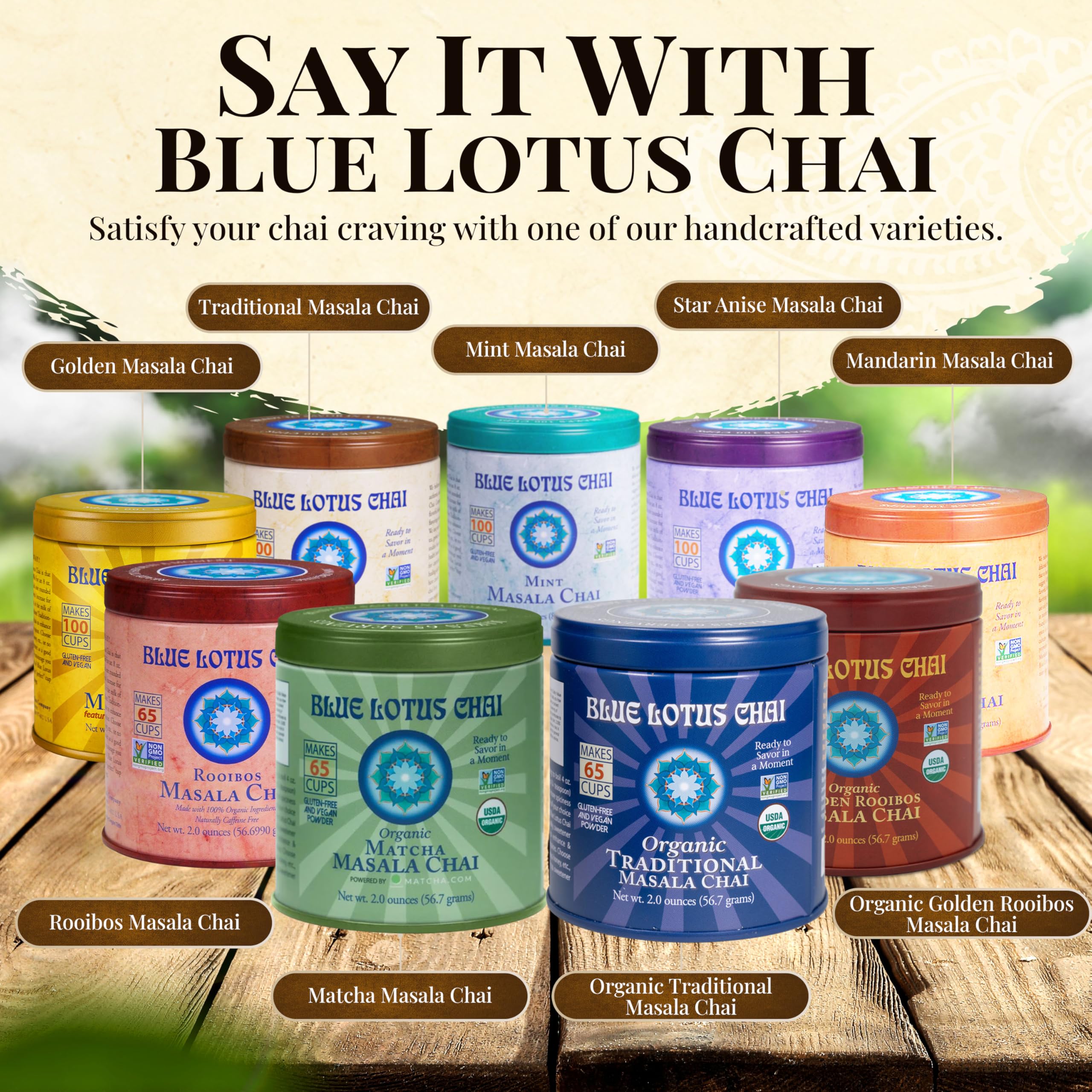 Blue Lotus Chai vegan gluten-free symbol indicating dietary options