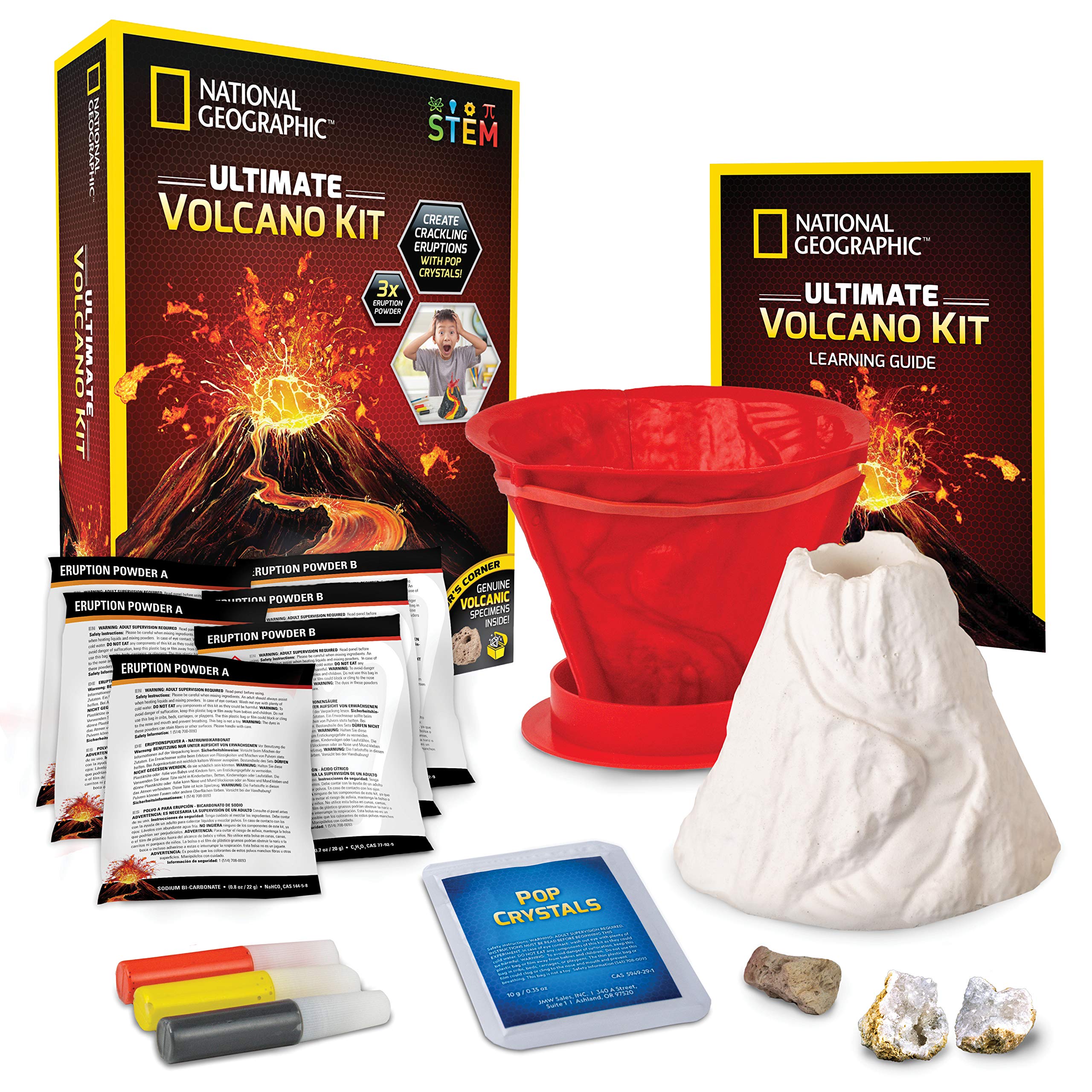 Blue Marble National Geographic Volcano Kit eruption powder enables dramatic home eruptions.