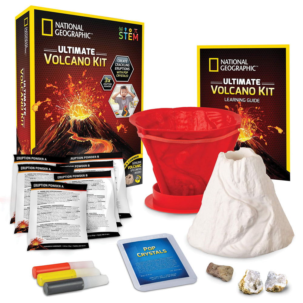 Blue Marble National Geographic Volcano Kit eruption powder enables dramatic home eruptions.