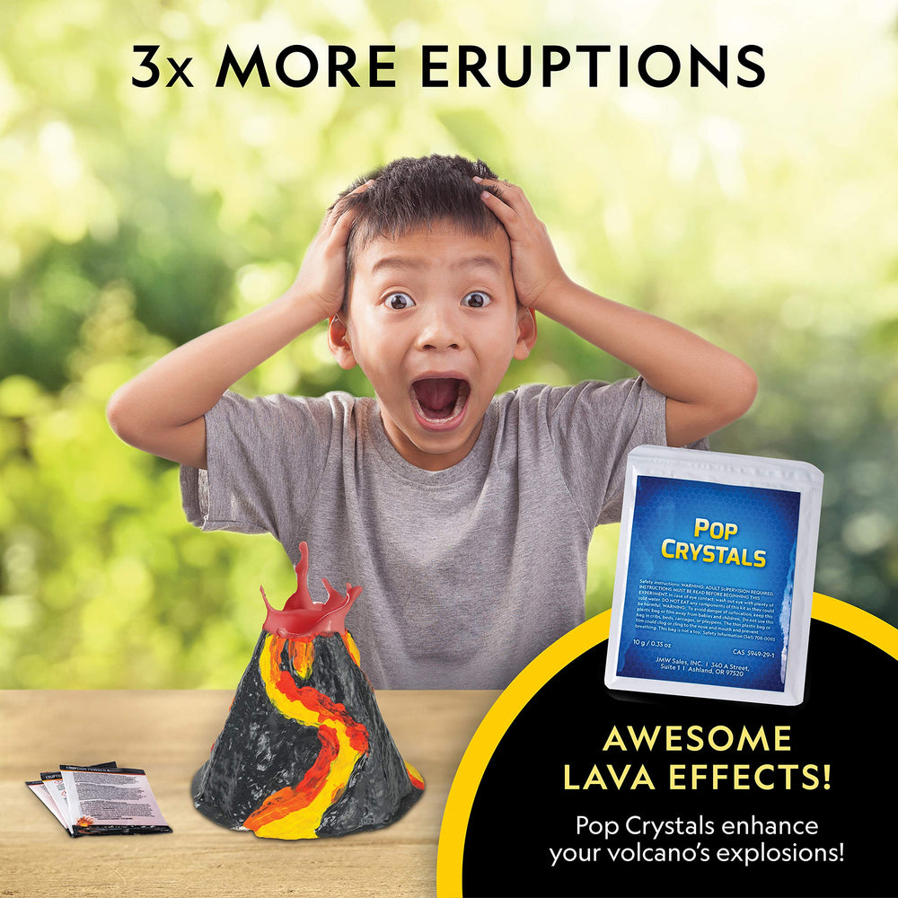 Blue Marble Volcano Kit pop crystals add exciting sound effects during eruptions.