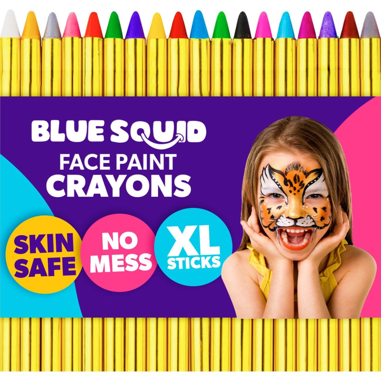 Blue Squid face paint crayons 18-piece set with vibrant colors for kids