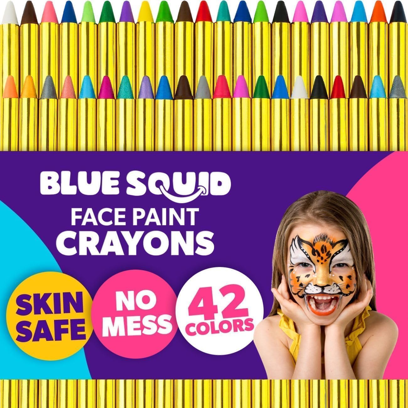 Blue Squid face paint crayons packaging for easy selection