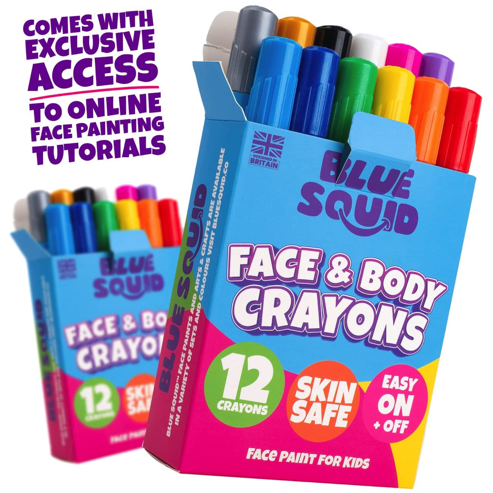 Blue Squid non-toxic cosmetic grade crayons ensure gentle skin art.