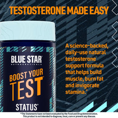 Blue Star Status capsules out of bottle illustrate convenient daily support.