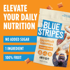 Blue Stripes Cacao Superfruit Gummies kids snack ready for lunchbox adventures.