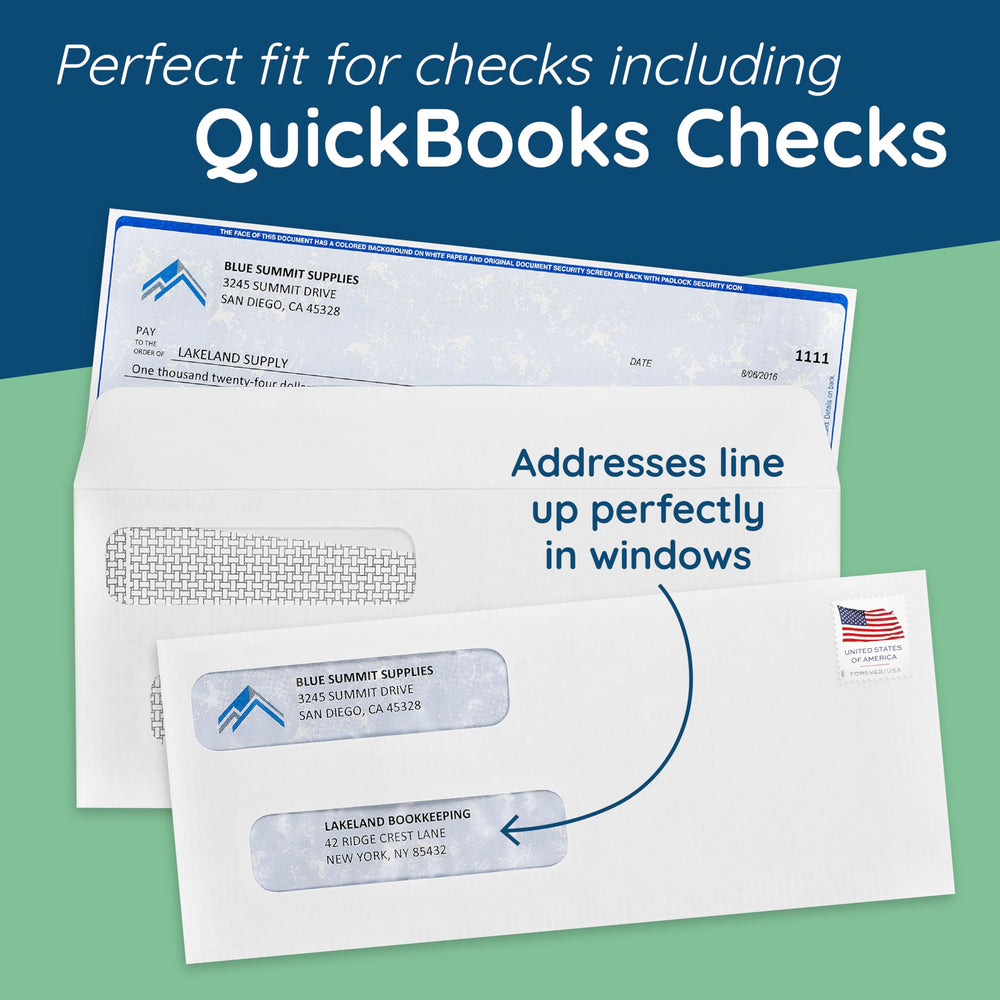Blue Summit Supplies QuickBooks check envelope highlights accurate layout and privacy for recipient addresses everyday.