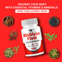 BLUE VIBE BioGlyco Flow label detail shows quality and nutrition focus.