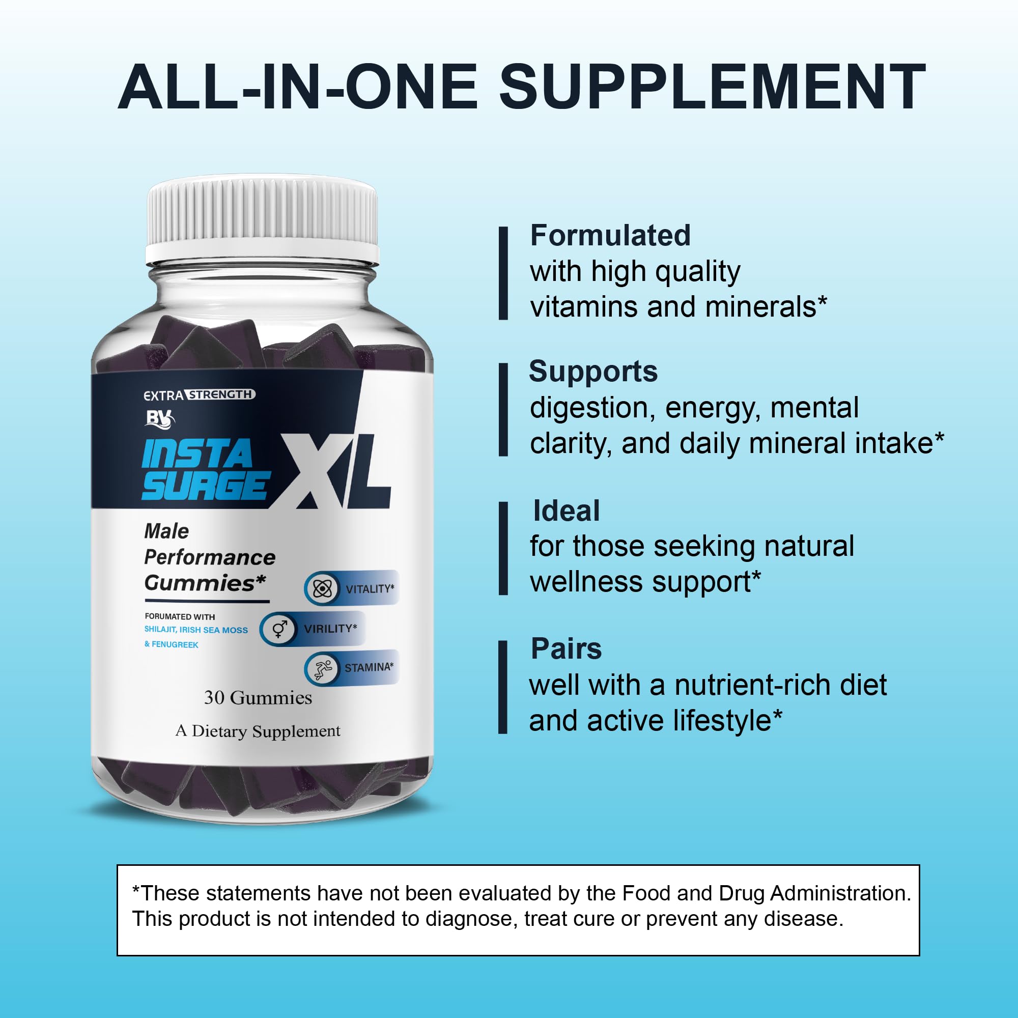Blue Vibe Insta Surge XL 30-pack display for daily routine.