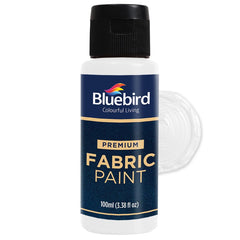 BLUEBIRD Fabric Paint white bottle—ready-to-use color for vibrant textiles.