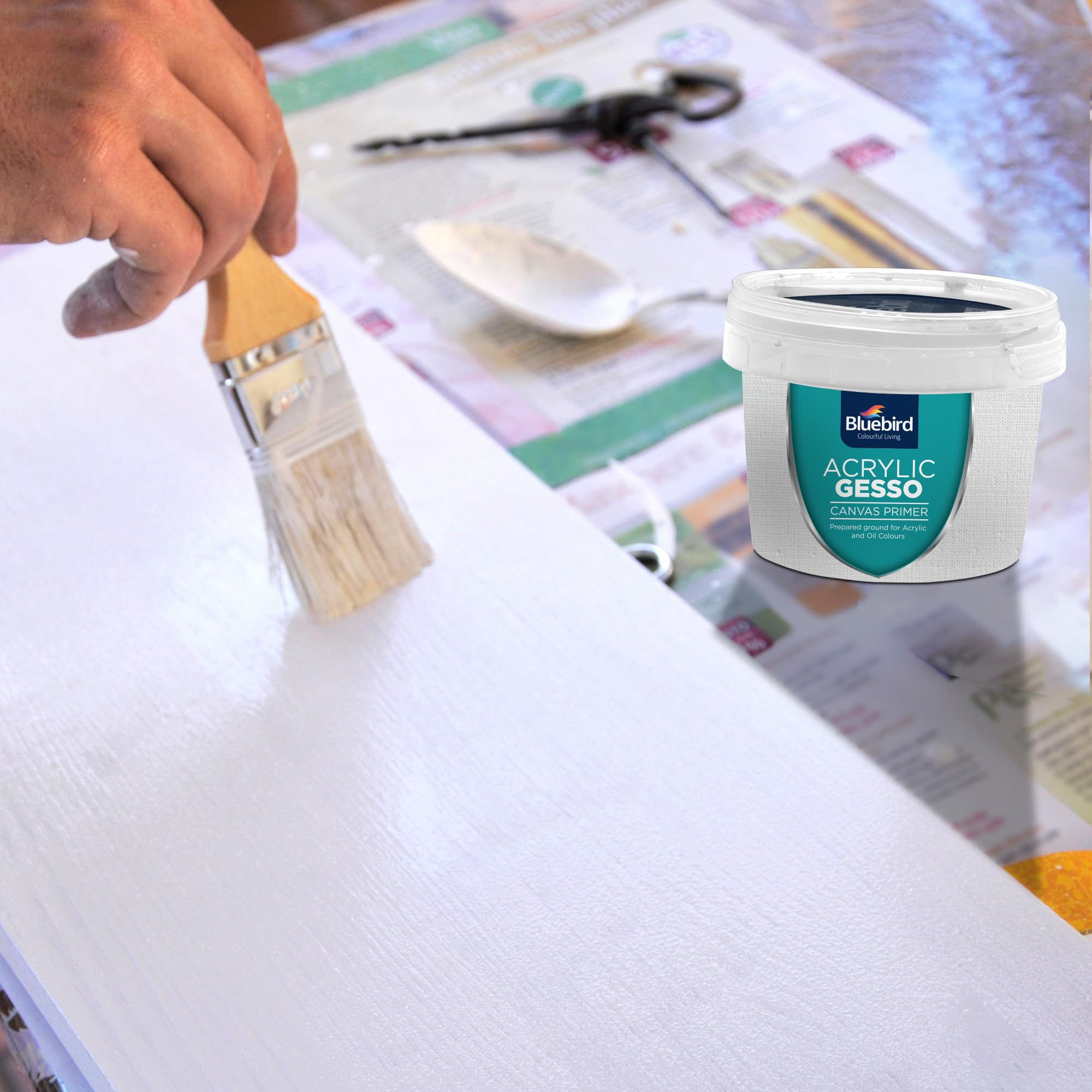 Brush strokes demonstrate even texture with BLUEBIRD primer.