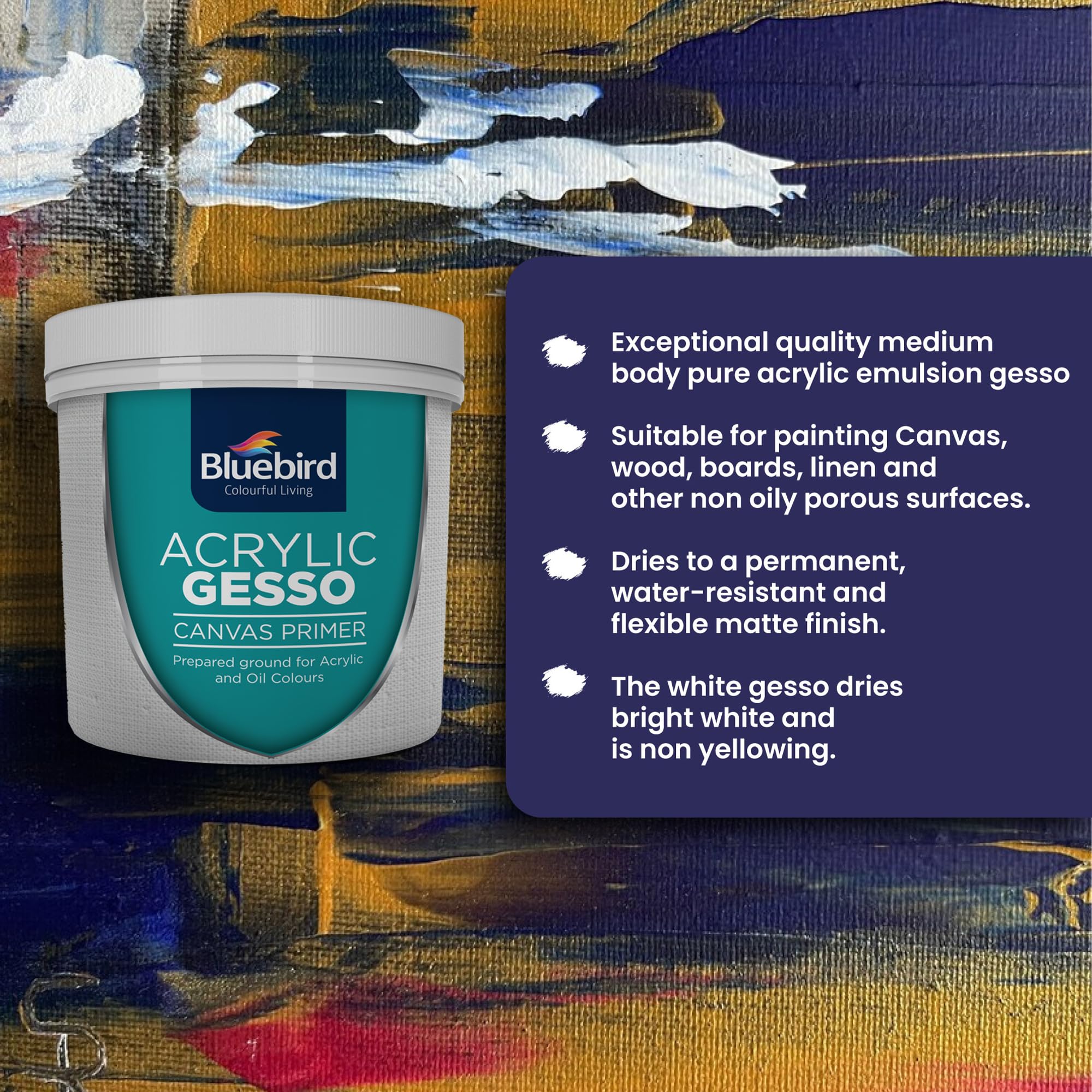 BLUEBIRD Heavy Gesso applied to wood surface for durable adhesion
