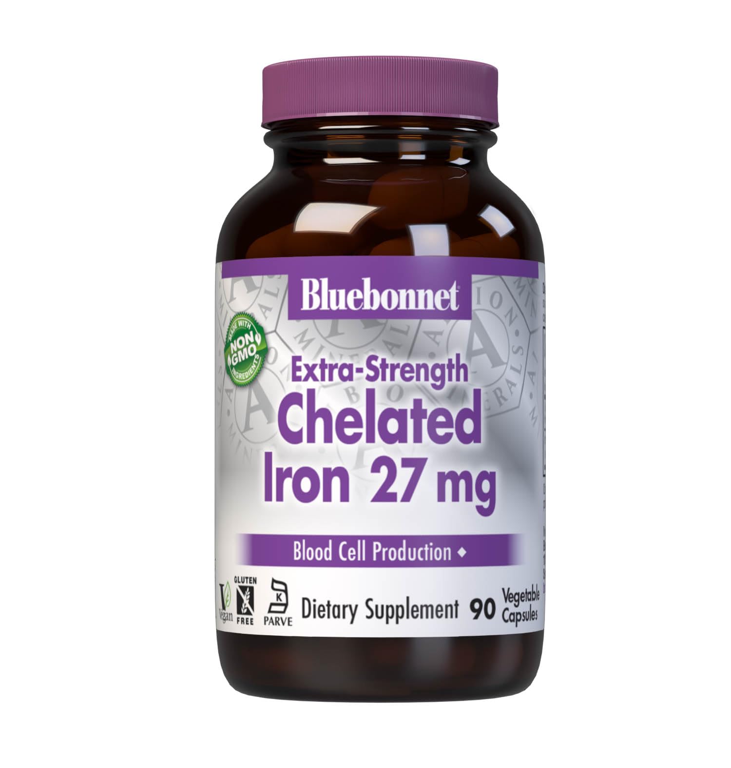 BlueBonnet Albion chelated iron bottle shows gentle iron support for daily iron needs