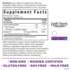 BlueBonnet EarthSweet Vitamin D3 raspberry chewables label emphasizes flavor and daily use