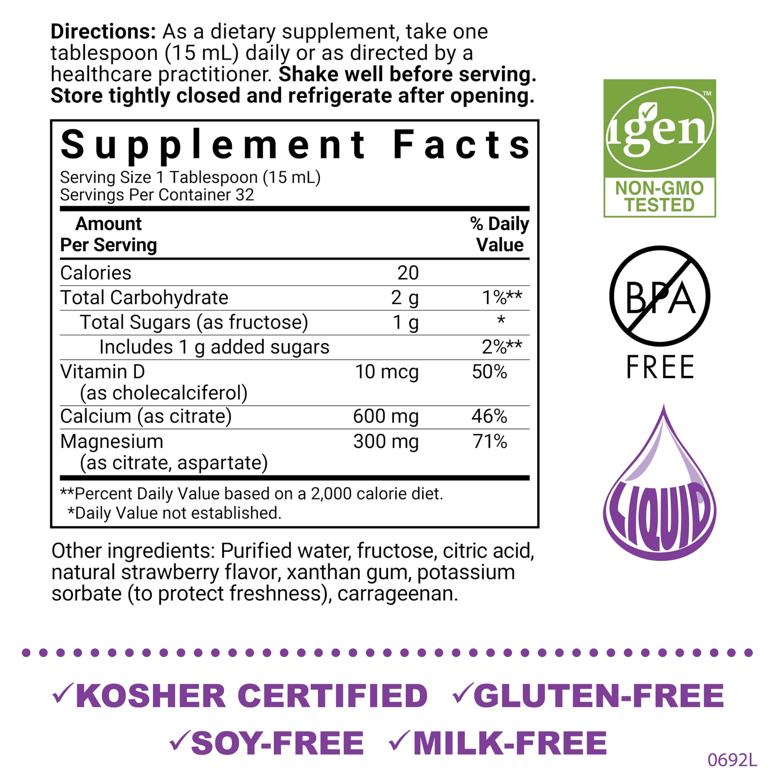 BlueBonnet liquid calcium citrate label details calcium, magnesium, and vitamin D3 benefits