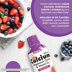 Bluebonnet Liquid Calcium citrate label highlights calcium, magnesium and vitamin D3
