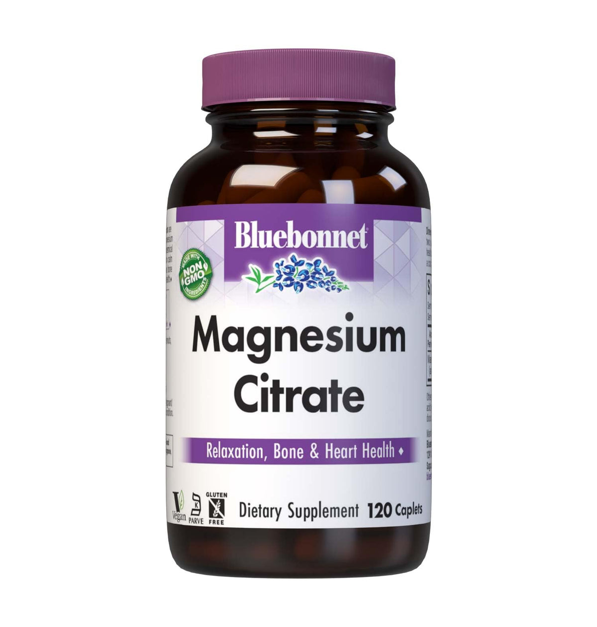 BlueBonnet Magnesium Citrate bottle shows 400 mg per serving for energy support.