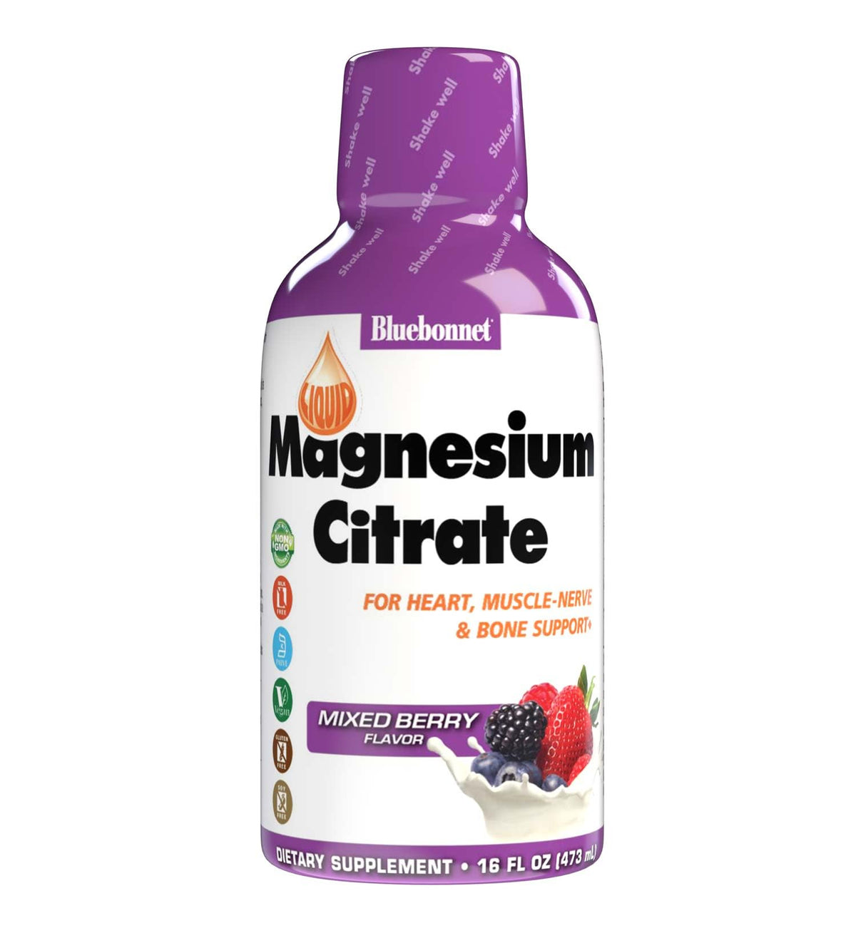 Bluebonnet Magnesium Citrate liquid bottle highlighting convenient daily relaxation support.