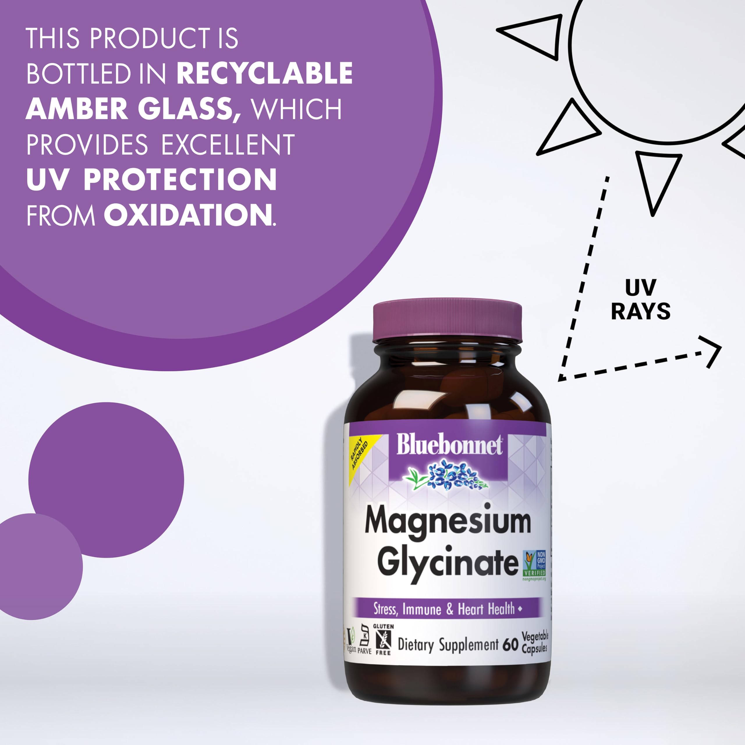 BlueBonnet Magnesium Glycinate non-GMO label on bottle.