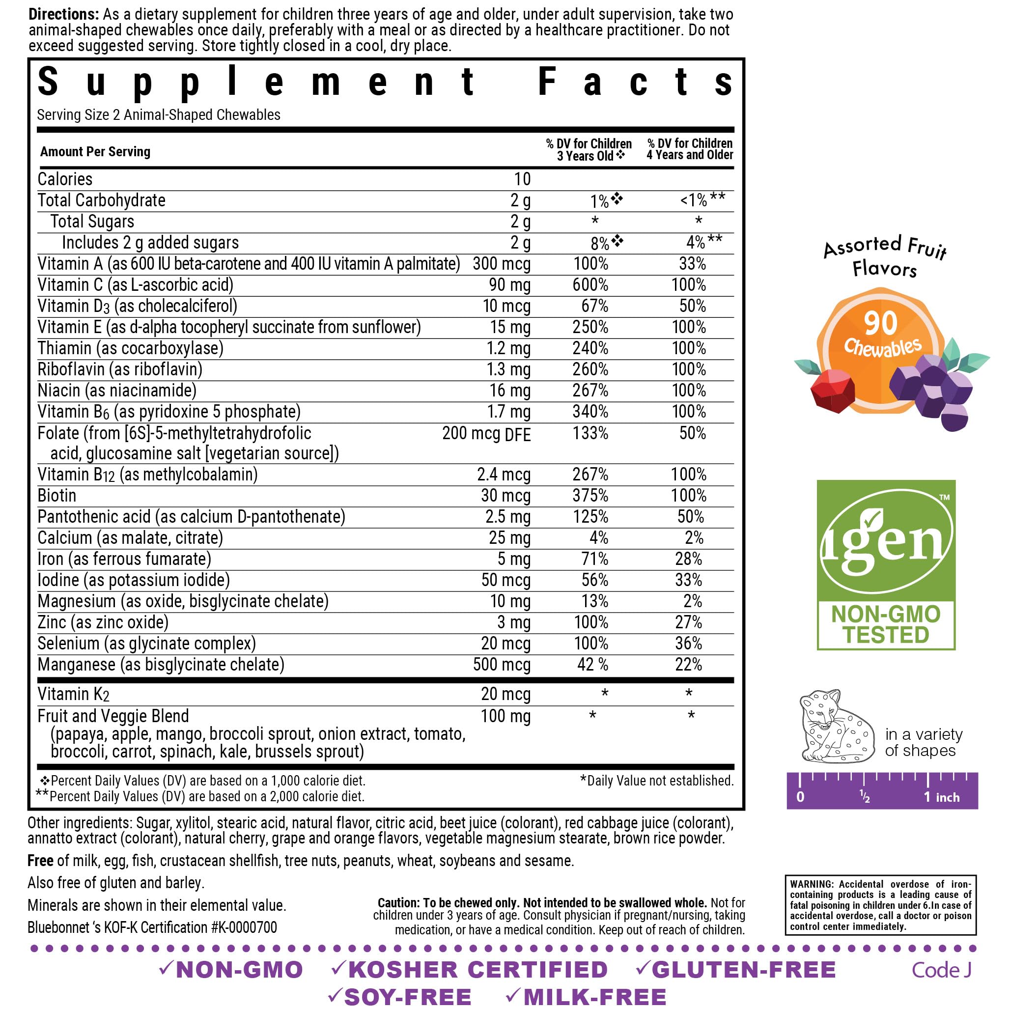 BlueBonnet Rainforest Animalz chewables close-up showing kid-friendly texture.