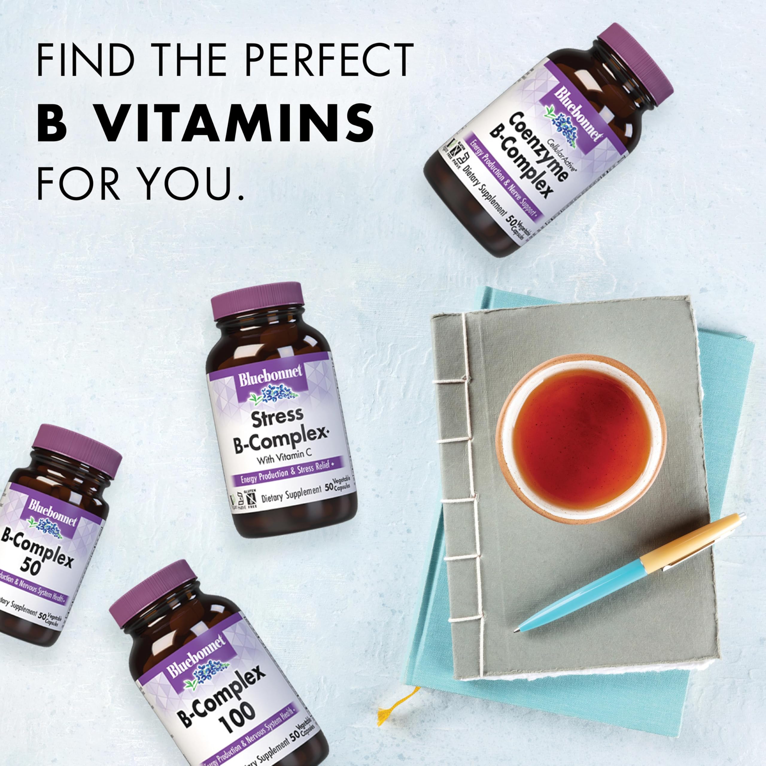 BlueBonnet Stress B-Complex gluten-free claim—suitable for gluten-free diets.