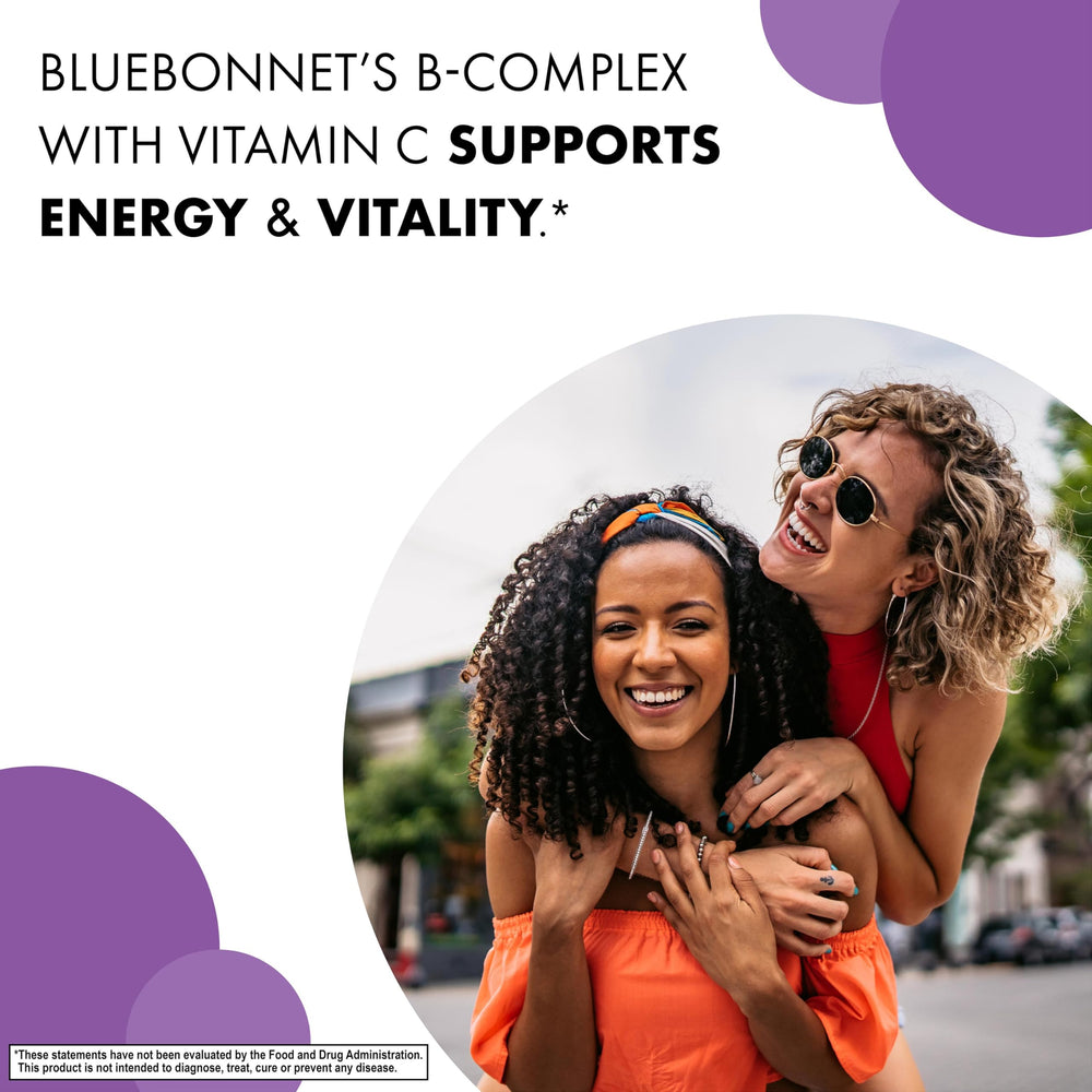 BlueBonnet Stress B-Complex vegan badge—dairy-free and allergen-conscious.